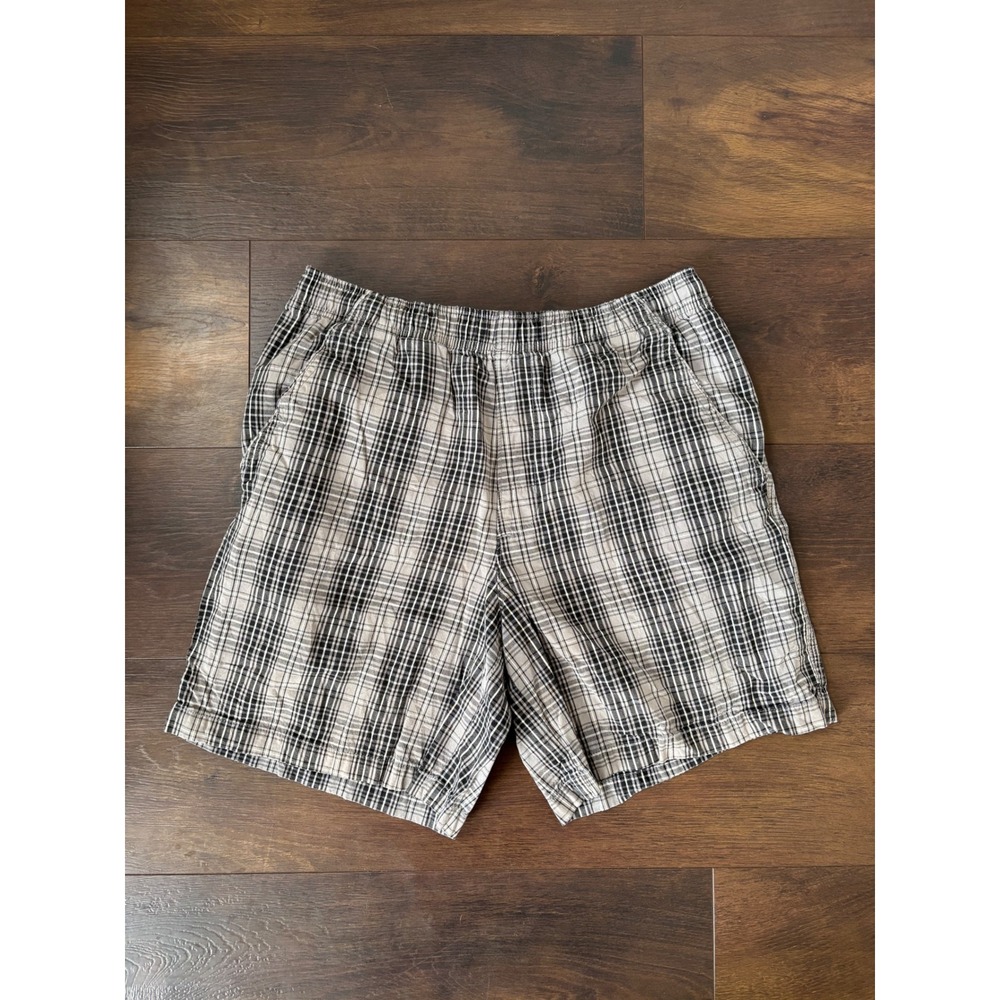Faded Glory Mens Grey Plaid Shorts Elastic Waist Cotton Small 28-30 FM13211P